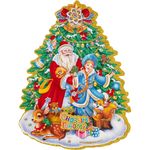 Наклейка Дед Мороз со Снегурочкой у елки, 23.3х31.5 см